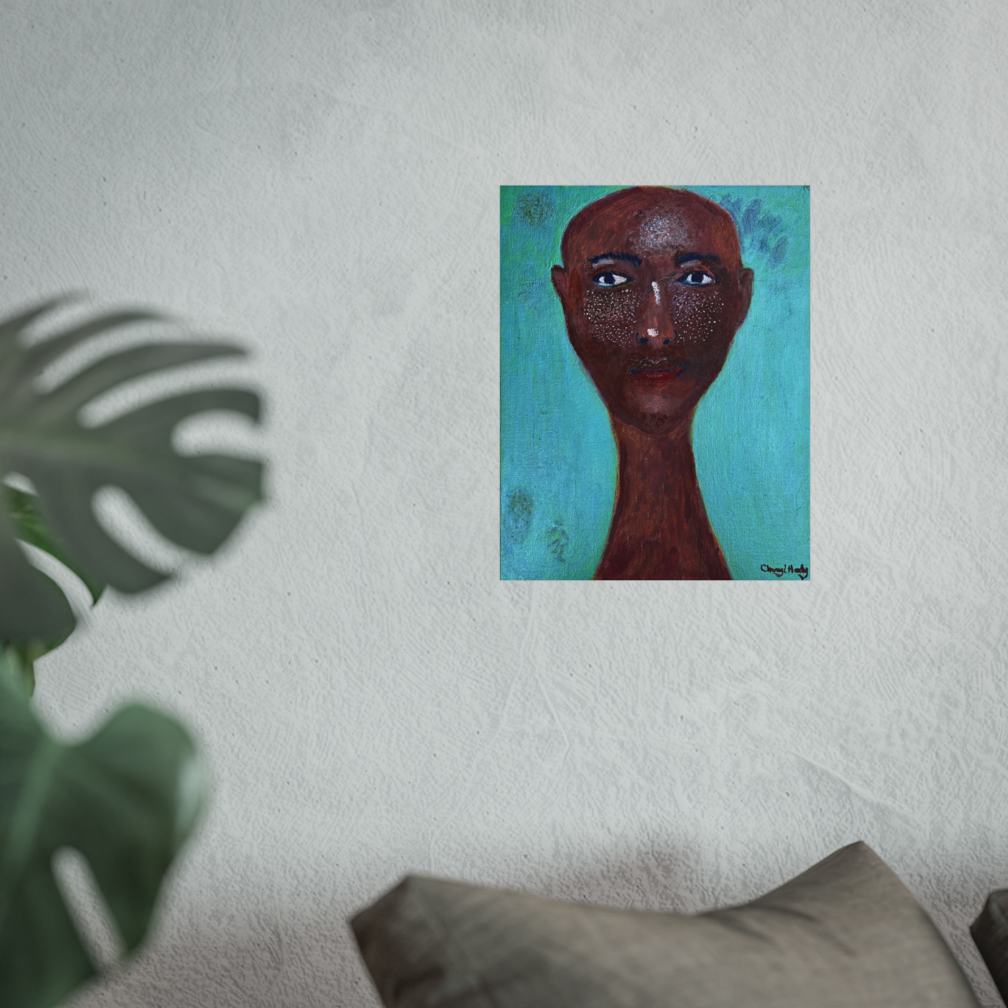 Abstract Portrait Fine Art Poster — Serene Long-Necked Figure on Teal Background - Image 2