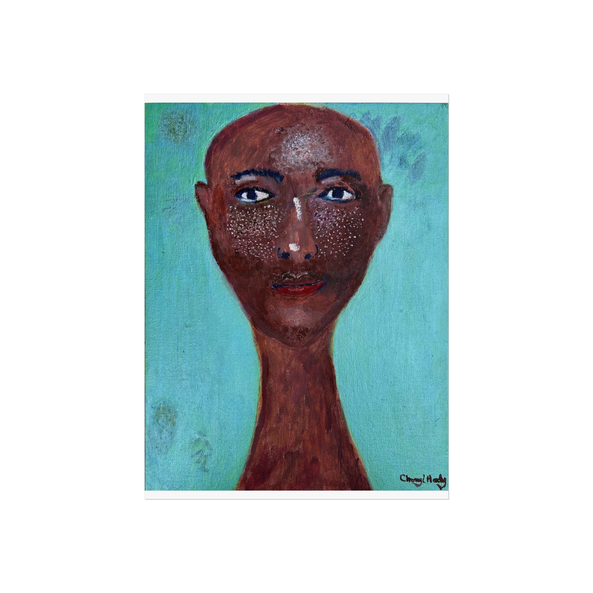 Abstract Portrait Fine Art Poster — Serene Long-Necked Figure on Teal Background - Image 4