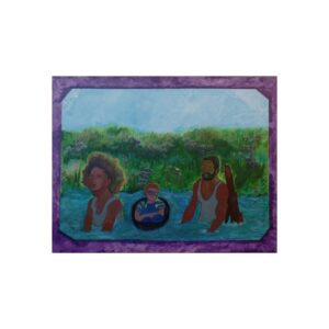 Fine Art Poster — Family River Swim Painting (Colorful Figurative Landscape)