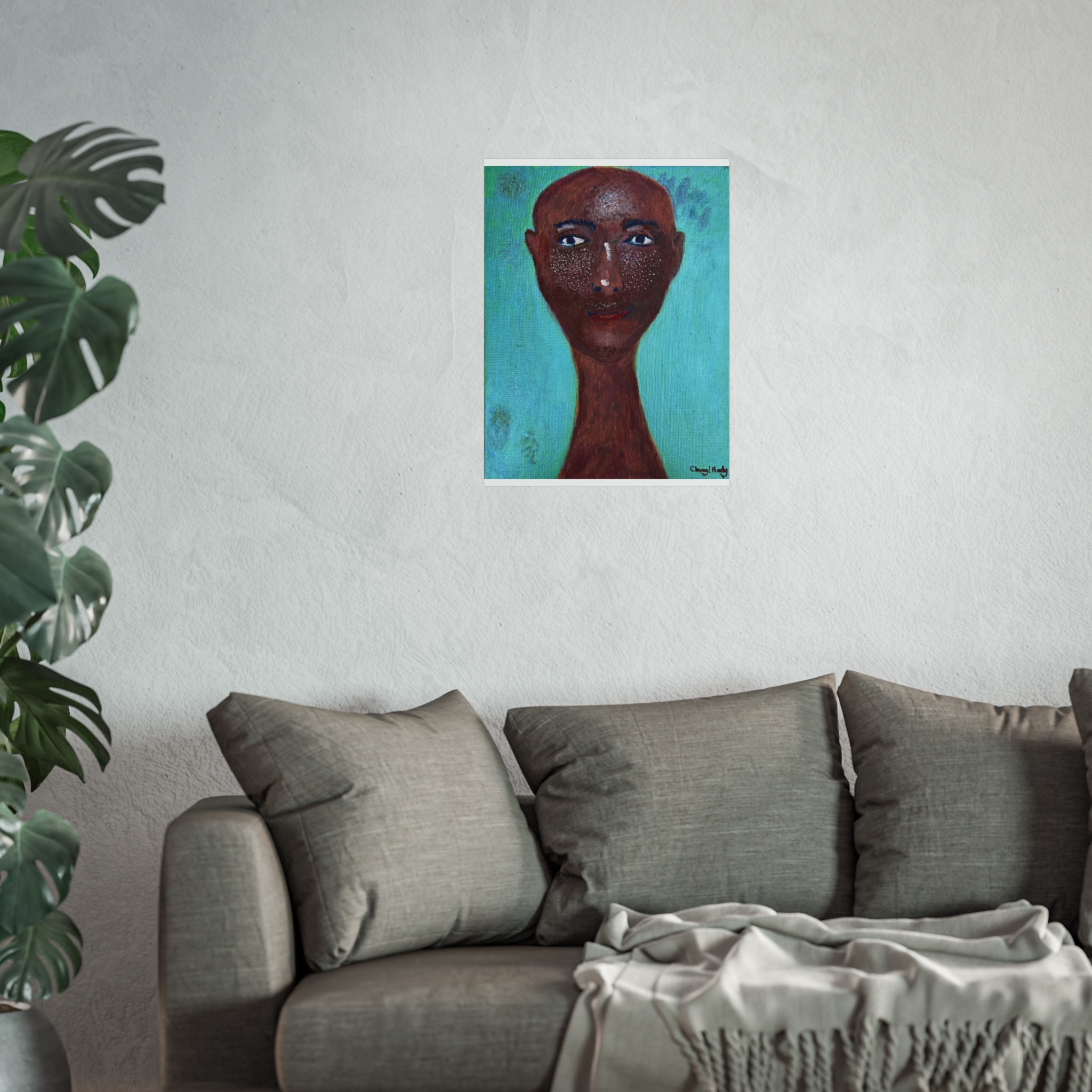 Abstract Portrait Fine Art Poster — Serene Long-Necked Figure on Teal Background - Image 5