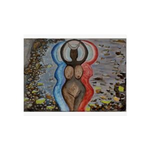 Goddess Silhouette Fine Art Poster — Abstract Feminine Form with Red & Blue Auras
