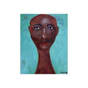 Abstract Portrait Fine Art Poster — Serene Long-Necked Figure on Teal Background