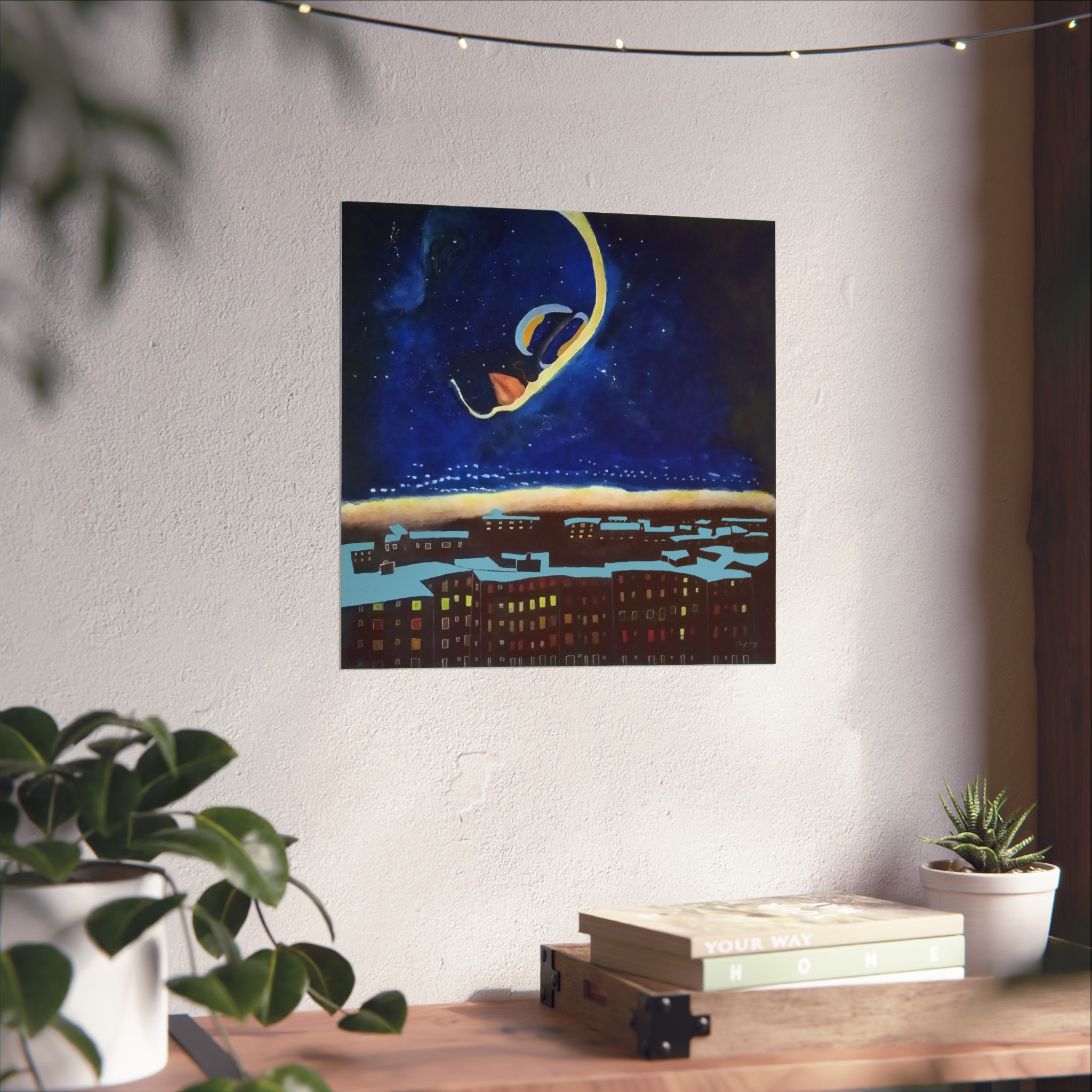 Moonlit Cityscape Fine Art Poster — Dreamy Night Sky Wall Art - Image 3