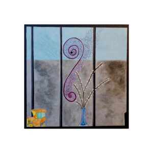 Abstract Window Still Life Fine Art Poster — Blue Vase & Spiraled Motif