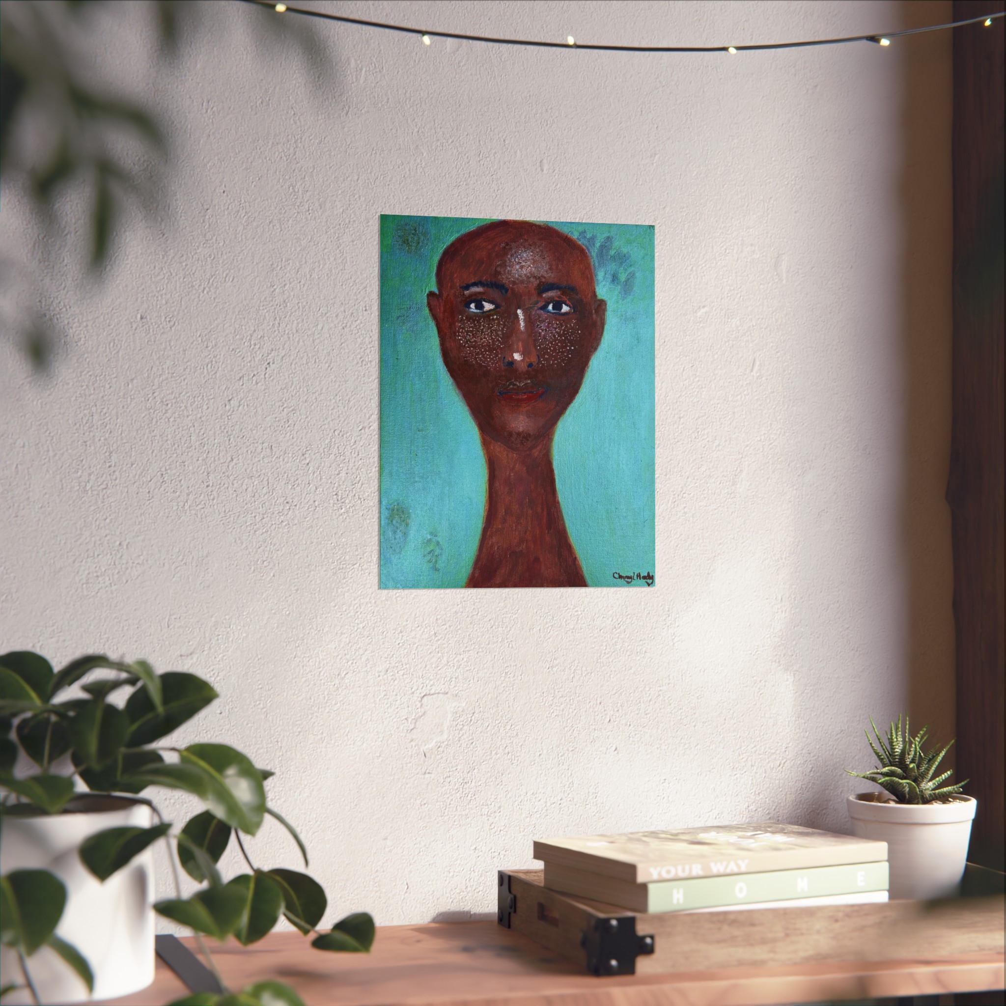 Abstract Portrait Fine Art Poster — Serene Long-Necked Figure on Teal Background - Image 3