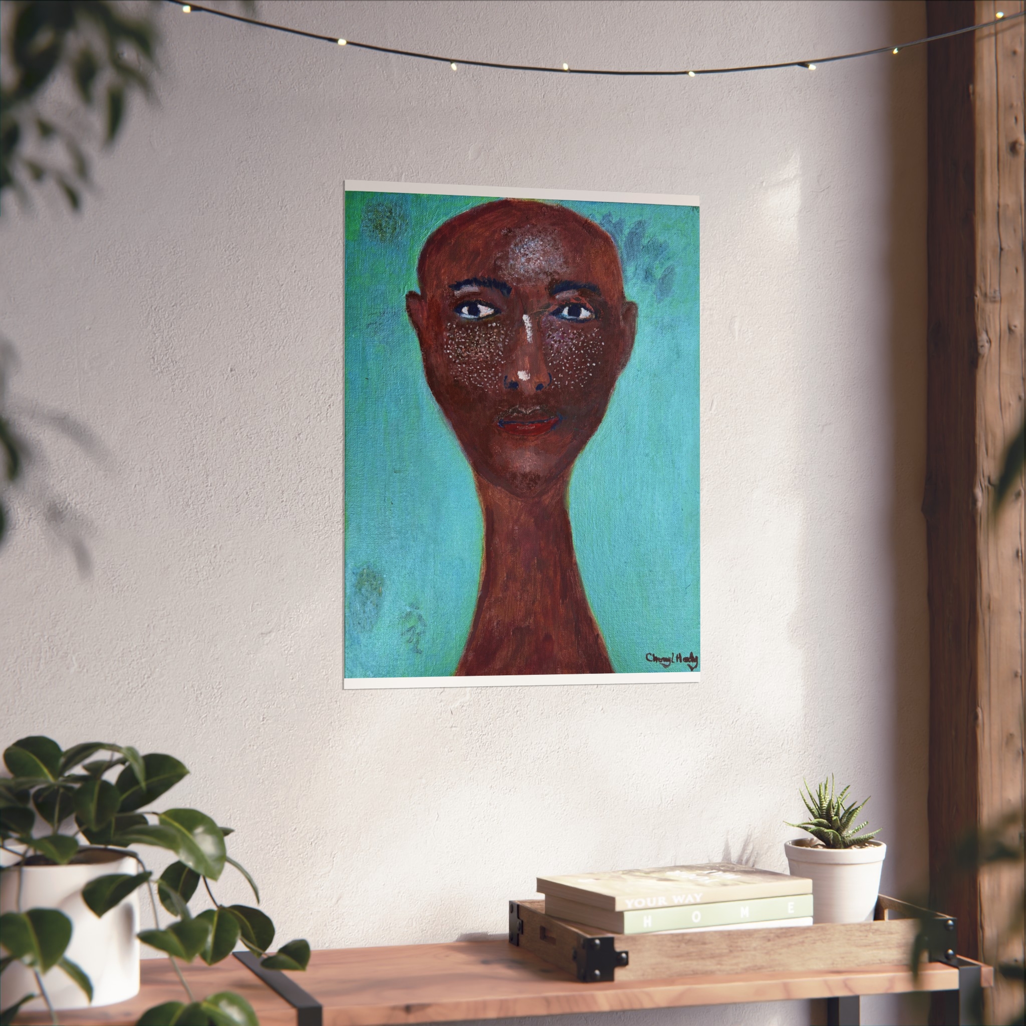 Abstract Portrait Fine Art Poster — Serene Long-Necked Figure on Teal Background - Image 6