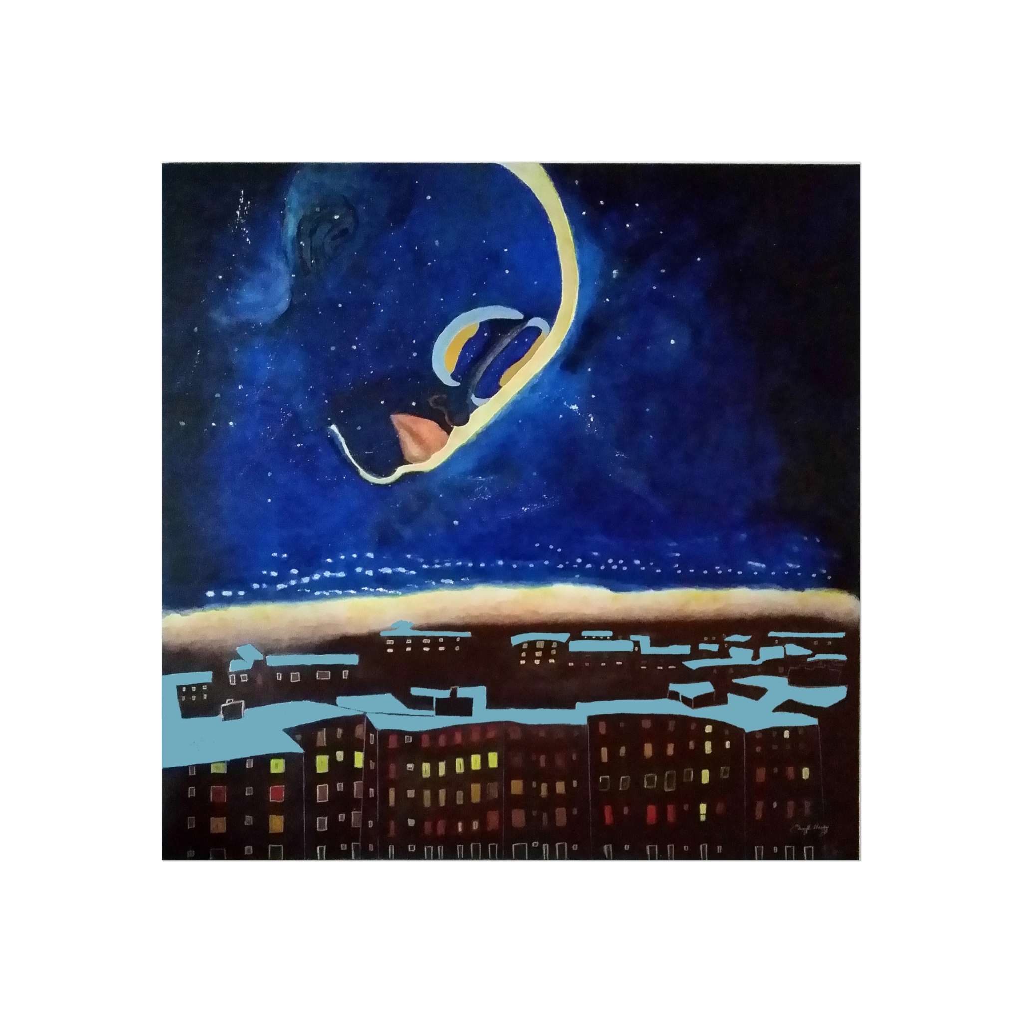 Moonlit Cityscape Fine Art Poster — Dreamy Night Sky Wall Art