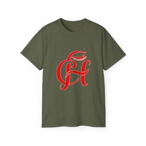 Red Script Monogram Tee — Elegant CH Initials T-Shirt