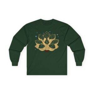 Gold Lotus Long Sleeve Tee — Minimal Floral Meditation Shirt