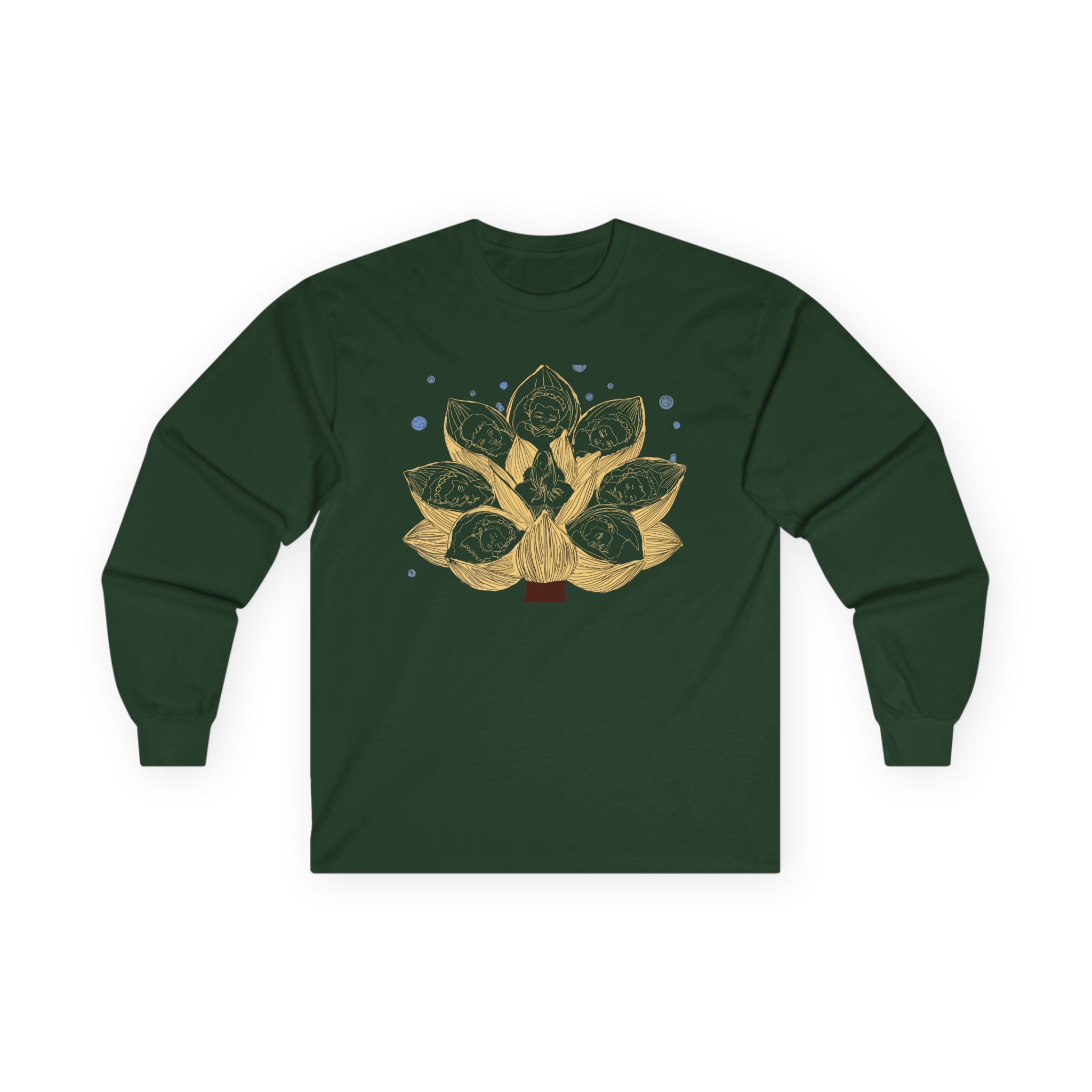 Gold Lotus Long Sleeve Tee — Minimal Floral Meditation Shirt