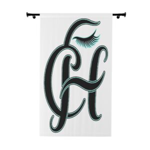 Monogram H Eyelash Window Curtain – Chic Blue Black Initial Panel